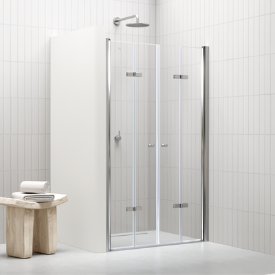 LENA - Porta de Duche (68-160 cm x 185- 195cm) com Vidro Transparente 6 mm - Portas de Bater e Perfis em Metal Cromado