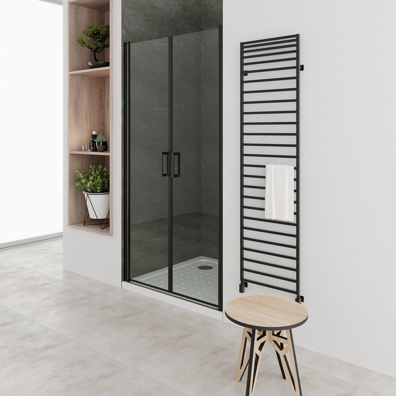 STELLA - Porta de Duche (70-100 cm x 180 cm) com Vidro Transparente 6 mm - Portas de Bater e Perfis em Metal Preto