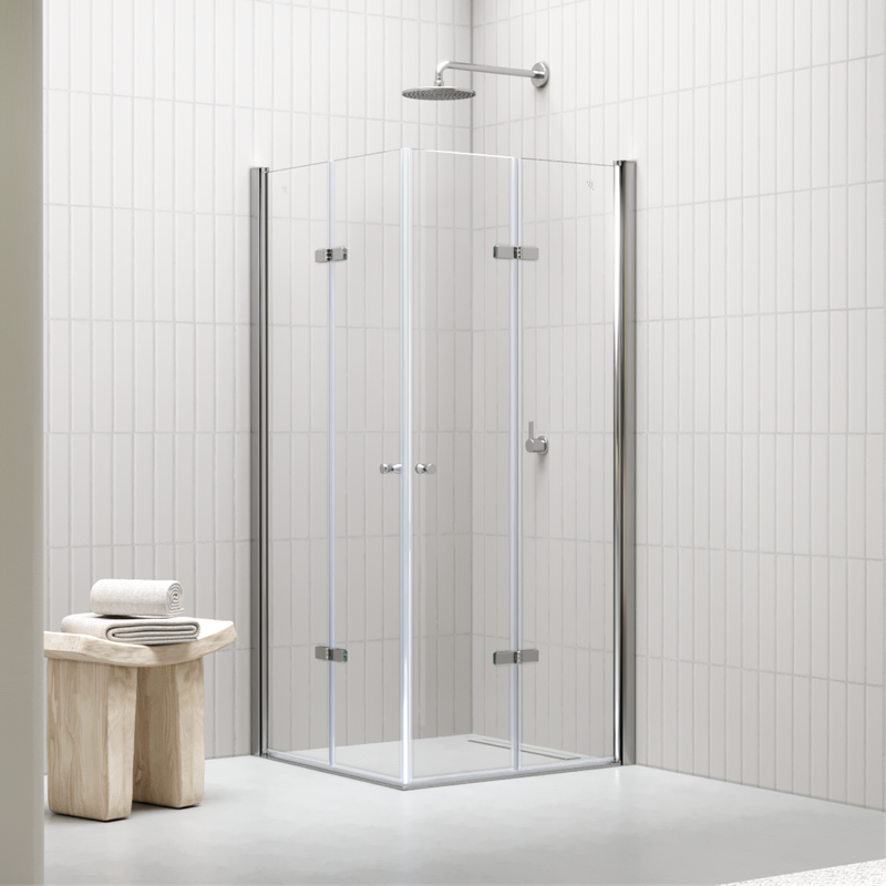EMMA - Cabine de Duche (70-120 cm x 180-190 cm) com Vidro Transparente 6mm - Entrada de Canto, Portas Dobráveis e Perfis em Inox
