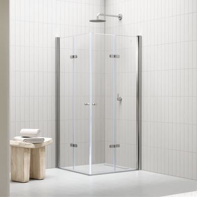 EMMA - Cabine de Duche (70-120 cm x 180-190 cm) com Vidro Transparente 6mm - Entrada de Canto, Portas Dobráveis e Perfis em Inox