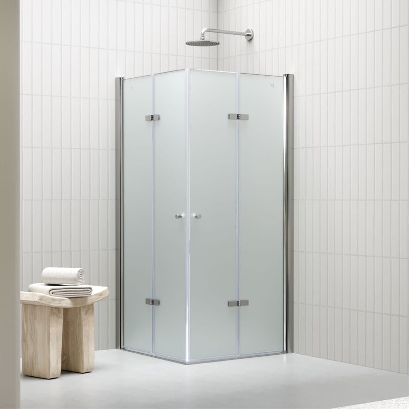 EMMA - Cabine de Duche (70-120 cm x 190 cm) com Vidro Fosco 6mm - Entrada de Canto, Portas Dobráveis e Perfis em Inox