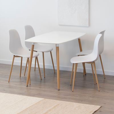 FELICIA e HEMANS - Conjunto de Mesa e Cadeiras de Jantar com Encosto Alto e Pernas Metálicas com Efeito Madeira