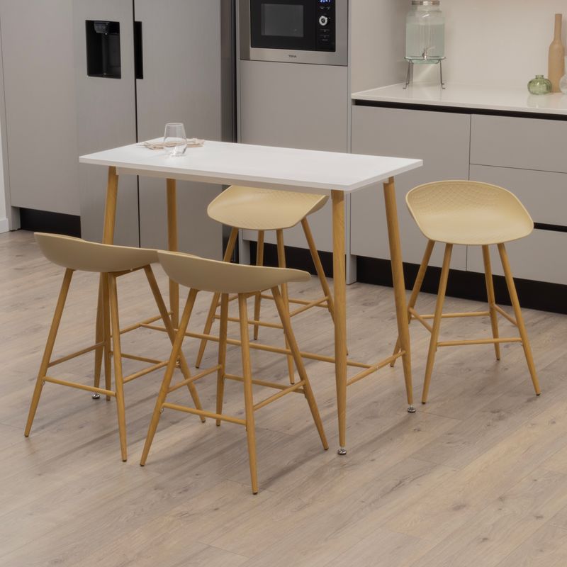 EDWARD e POLLOK - Conjunto de Mesa e Cadeiras de Jantar com 90cm de Altura e Pernas Metálicas com Efeito Madeira