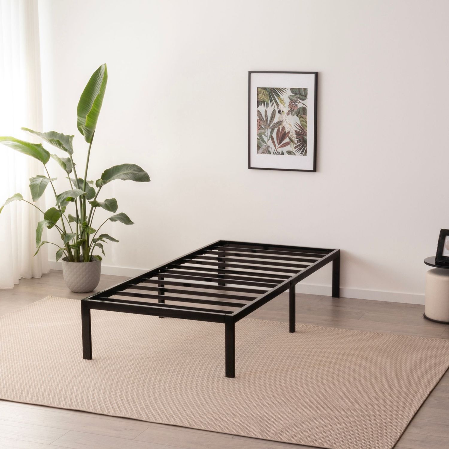 Sappho - Cama Plataforma Metal com Armazenagem 31cm, Preto, Tamanho: 90x190 cm