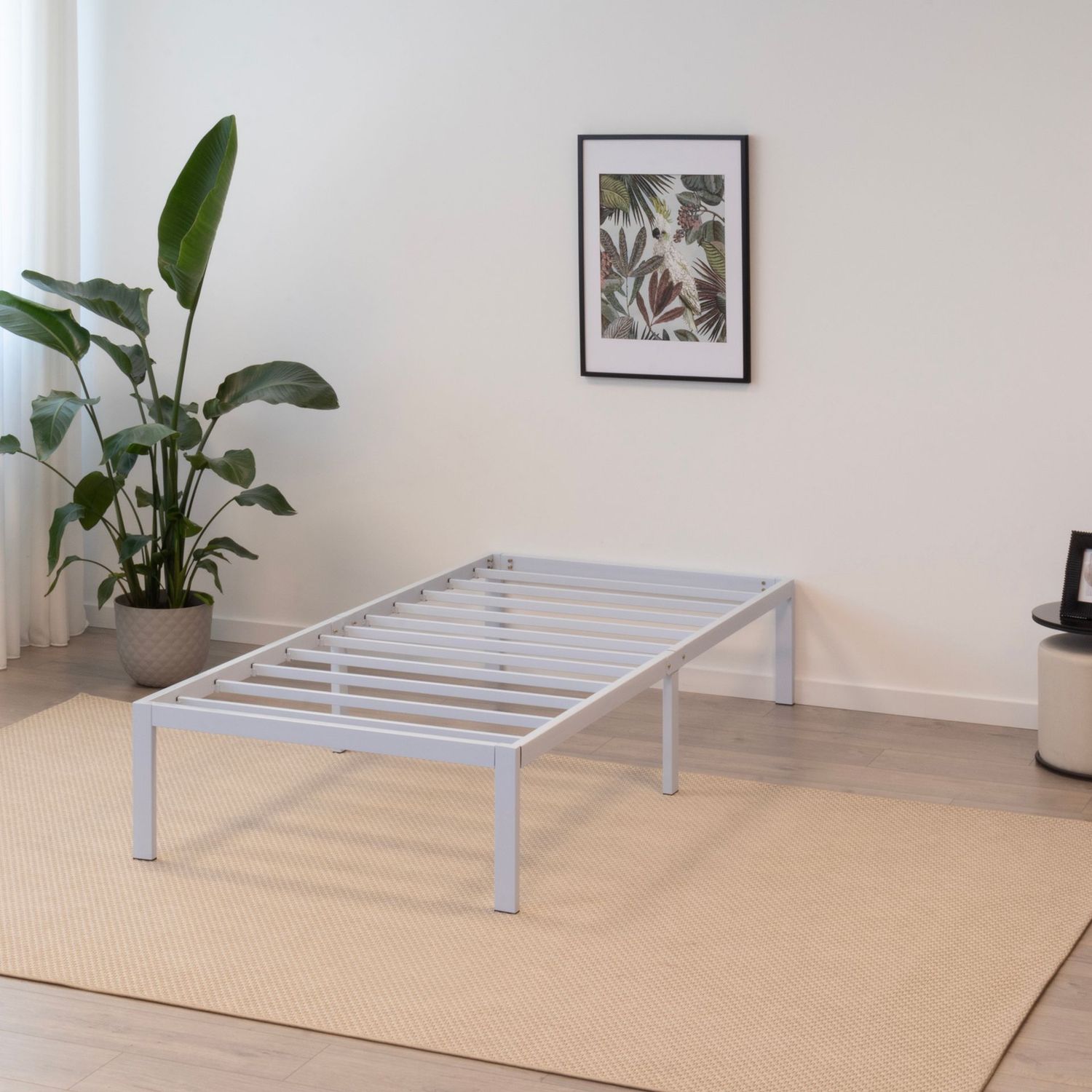 Sappho - Cama Plataforma Metal com Armazenagem 31cm, Branco, Tamanho: 90x190 cm