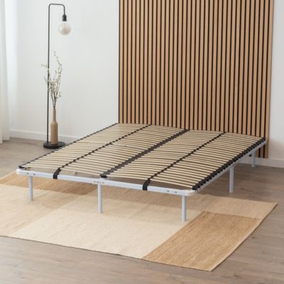 Estrado ORTHO IF02 c/ Ripas de Madeira Amortecedoras, Estrutura Sólida em Metal Branco, Altura de 23cm com Arrumação Debaixo da Cama