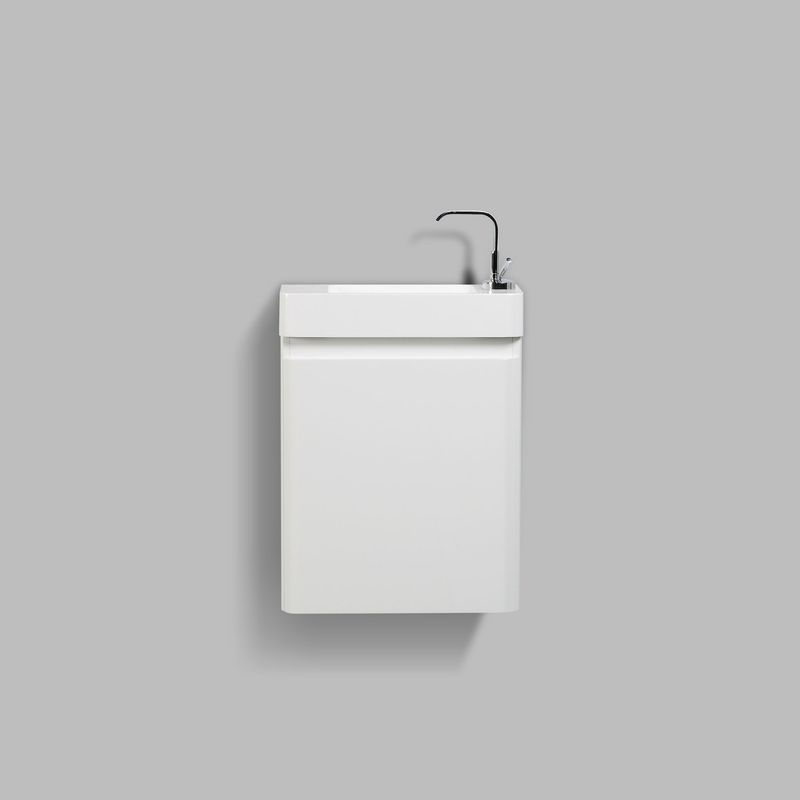 Conjunto Galene Móvel Suspenso de 450cm com Lavatório de Resina Branca Brilhante, MDF Resistente à Água, Porta de Fecho Suave, Compacto p/ WC Pequeno