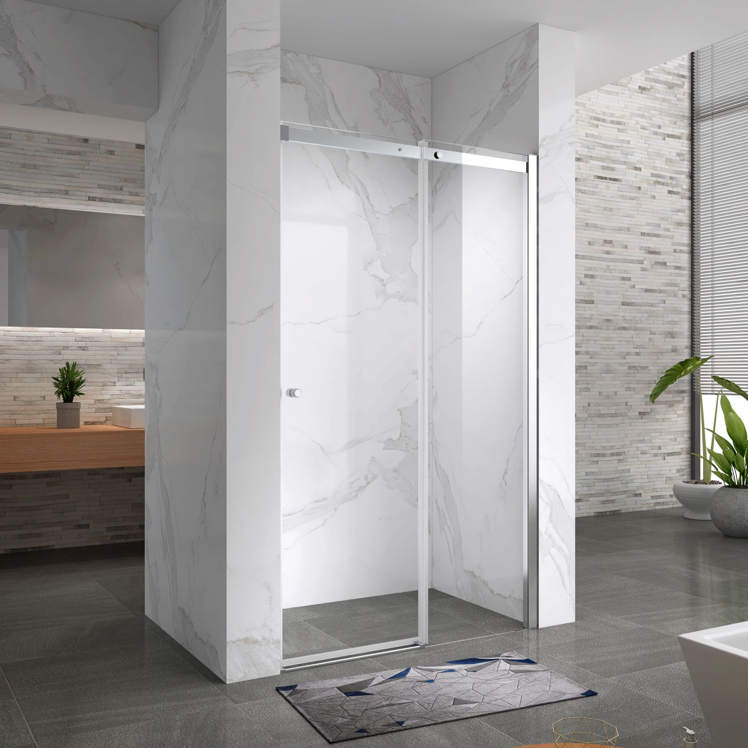 KAYLEE - Porta de Duche Deslizante (96-156 cm x 195 cm) com Vidro Transparente 6 mm - Portas de Correr e Perfis em Metal Cromado