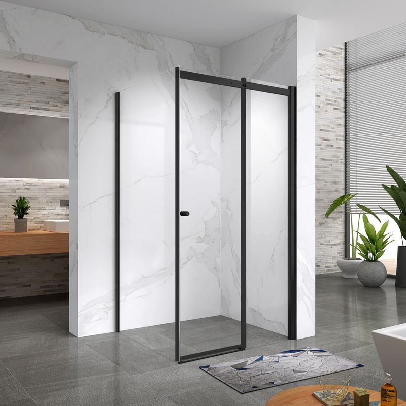 KAYLEE - Cabine de Duche com Porta Deslizante (120-160 cm x 195 cm) com Vidro Transparente 6mm - Entrada de Frente, Porta de Correr e Perfis Pretos