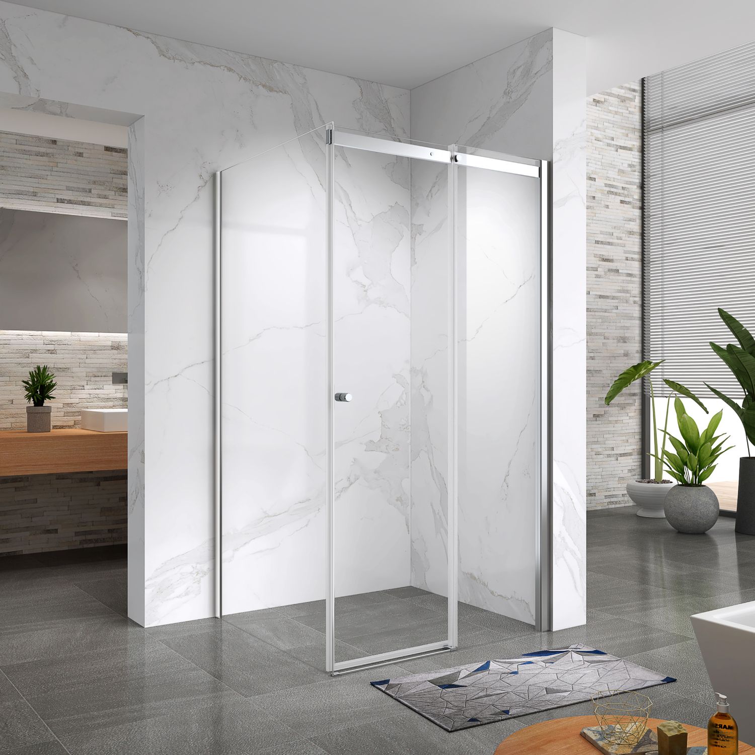 KAYLEE - Cabine de Duche com Porta Deslizante (120-160 cm x 195 cm) com Vidro Transparente 6mm - Entrada de Frente, Porta de Correr e Perfis de Metal Cromado