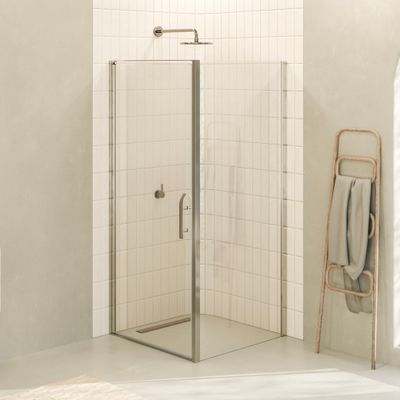 NICOLE - Cabine de Duche (80-95 cm x 195 cm) com Vidro Transparente 8mm - Entrada de Frente, Porta de Abrir e Perfis em Alumínio