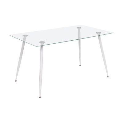 Mesa de Jantar BEALE [140 e 160 cm] | Tampo: Transparente | Pernas: Branco