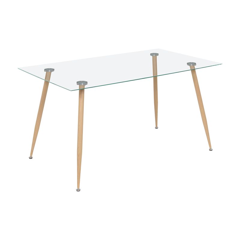 Mesa de Jantar BEALE [140 e 160 cm] | Tampo: Transparente | Pernas: Efeito Madeira