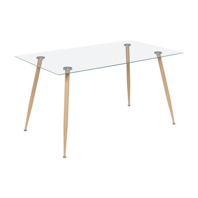 Mesa de Jantar BEALE [140 e 160 cm] | Tampo: Transparente | Pernas: Efeito Madeira