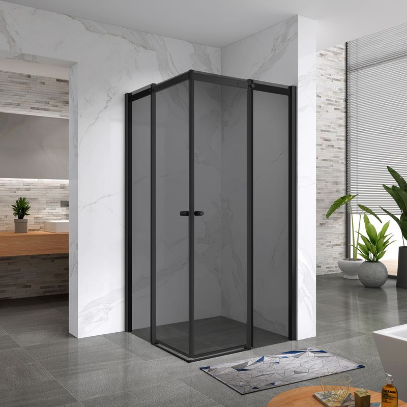 KAYLEE - Cabine de Duche com Porta Deslizante (80-100 cm x 195 cm) com Vidro Escurecido 6mm - Entrada de Canto, Porta de Correr e Perfis Pretos