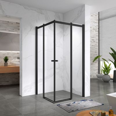 KAYLEE - Cabine de Duche com Porta Deslizante (80-160 cm x 195 cm) com Vidro Transparente 6mm - Entrada de Canto, Porta de Correr e Perfis Pretos KAYLEE - Cabine de Duche com Porta Deslizante (80-160 cm x 195 cm) com Vidro Transparente 6mm - Entrada de Canto, Porta de Correr e Perfis Pretos