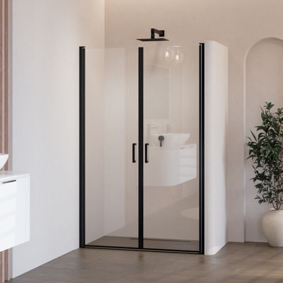 STELLA - Porta de Duche (70-100 cm x 180 cm) com Vidro Transparente 6 mm - Portas de Bater e Perfis em Metal Preto