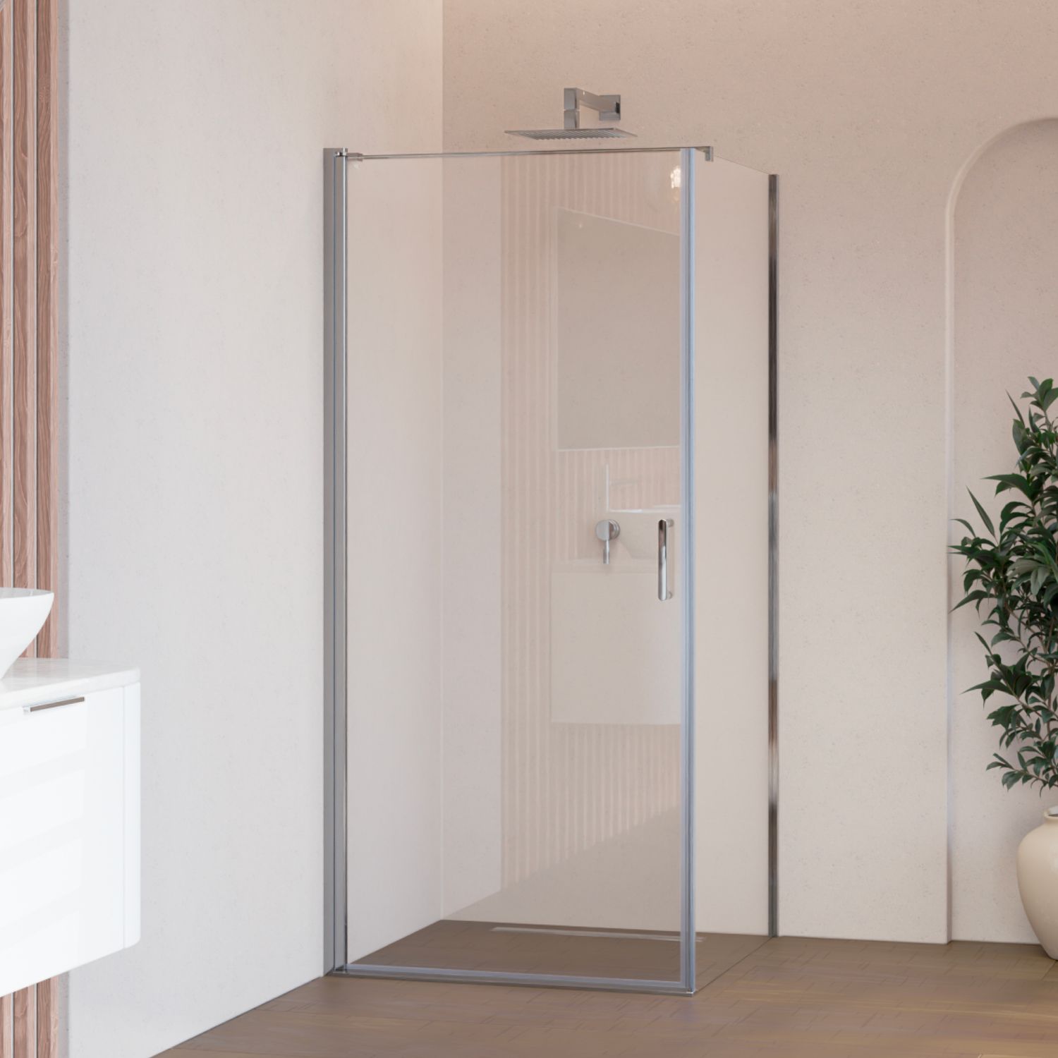 HELLEN - Cabine de Duche (80-100 cm x 190 cm) com Vidro Transparente 6mm - Entrada de Frente, Portas de Abrir e Perfis em Inox