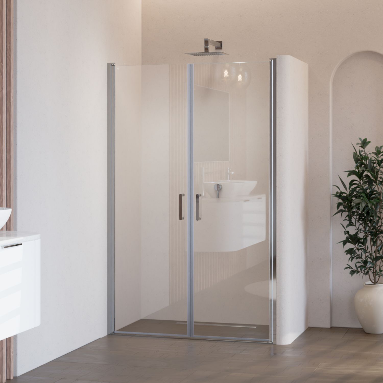 STELLA - Porta de Duche (70-100 cm x 180-190 cm) com Vidro Transparente 6 mm - Portas de Bater e Perfis em Metal Cromado