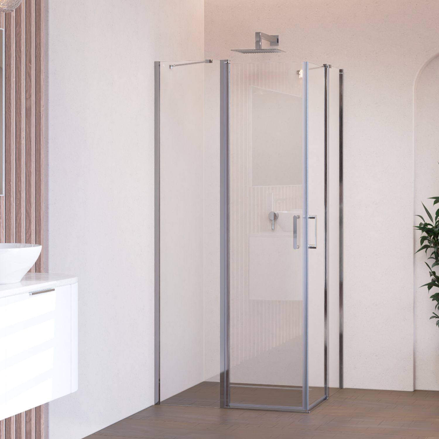 LINDA - Cabine de Duche de Canto (70-120 cm x 180-190 cm) com Transparente 6mm - Portas Articuladas, Barra Estabilizadora e Perfis em Inox