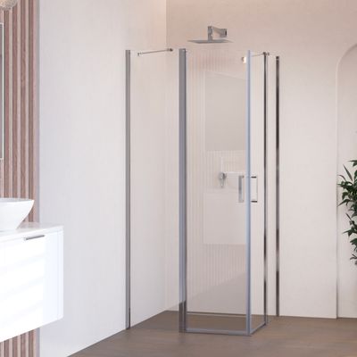 LINDA - Cabine de Duche de Canto (70-120 cm x 180-190 cm) com Transparente 6mm - Portas Articuladas, Barra Estabilizadora e Perfis em Inox LINDA - Cabine de Duche de Canto (70-120 cm x 180-190 cm) com Transparente 6mm - Portas Articuladas, Barra Estabilizadora e Perfis em Inox