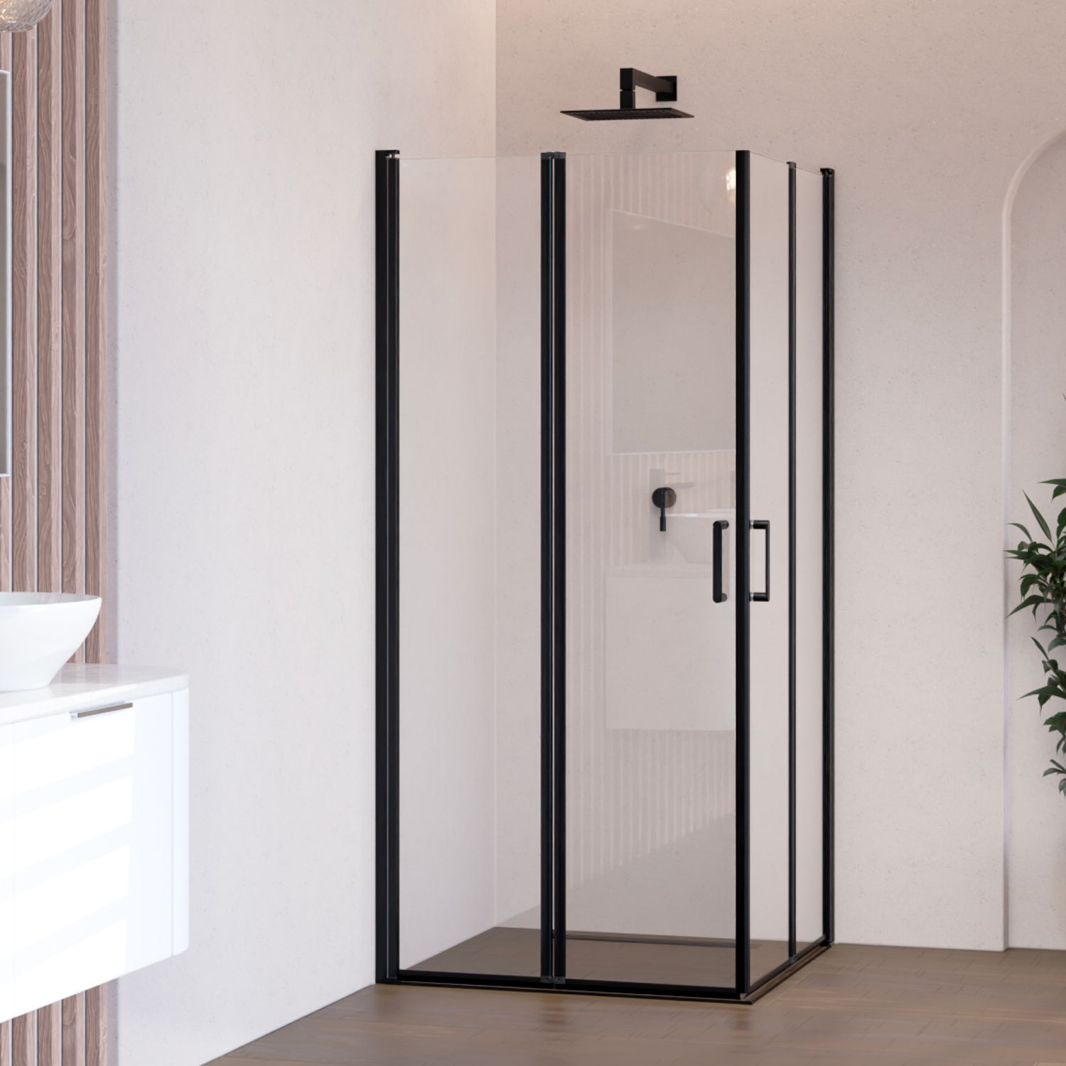 ALINA - Cabine de Duche (70-120 cm x 180-190 cm) com Vidro Transparente 6mm - Entrada de Canto, Portas Dobráveis e Perfis em Preto