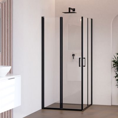 ALINA - Cabine de Duche (70-120 cm x 180-190 cm) com Vidro Transparente 6mm - Entrada de Canto, Portas Dobráveis e Perfis em Preto ALINA - Cabine de Duche (70-120 cm x 180-190 cm) com Vidro Transparente 6mm - Entrada de Canto, Portas Dobráveis e Perfis em Preto