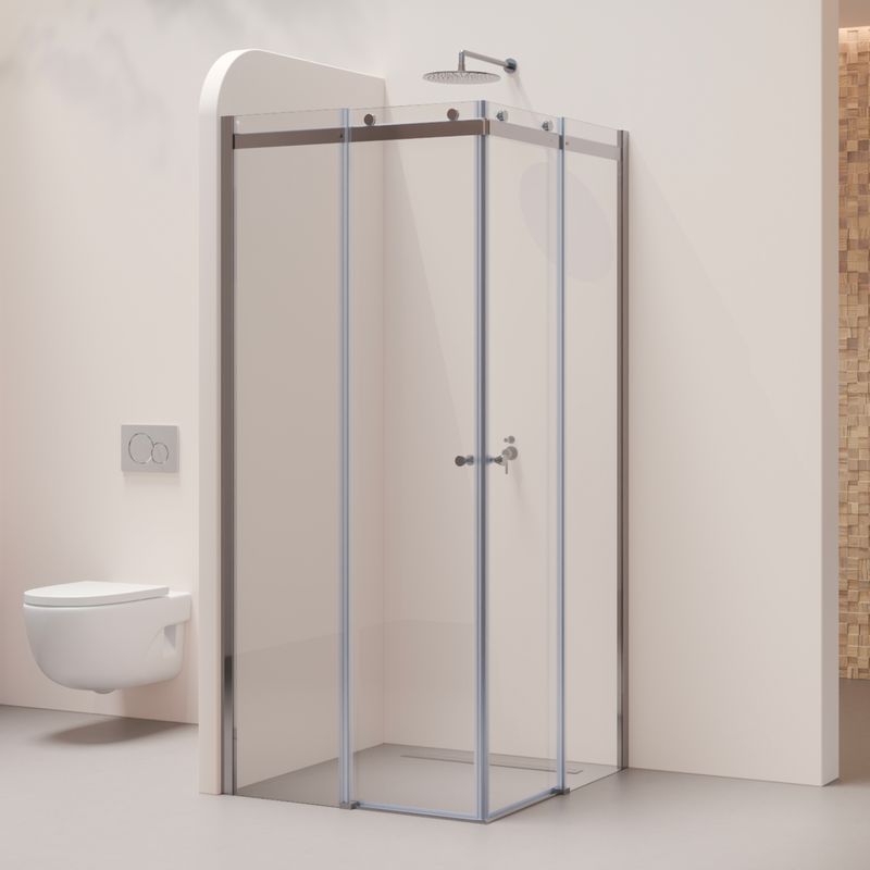 ANNA - Cabine de Duche (75-120 cm x 200 cm) com Vidro Transparente 8mm - Entrada de Canto, Portas de Correr e Perfis em Inox ANNA - Cabine de Duche (75-120 cm x 200 cm) com Vidro Transparente 8mm - Entrada de Canto, Portas de Correr e Perfis em Inox
