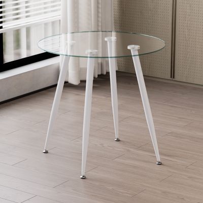 Mesa de Jantar CORIN | Tampo: Vidro | Pernas: Branco Mesa de Jantar CORIN | Tampo: Vidro | Pernas: Branco