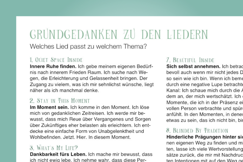 Grundgedanken/Affirmationen zu den Liedern von 'Quiet Space Inside' (pdf Download)