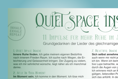 'Quiet Space Inside' Poster mit Gedanken zu den Liedern.