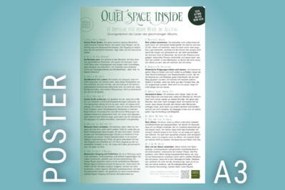 'Quiet Space Inside' Poster mit Gedanken zu den Liedern.
