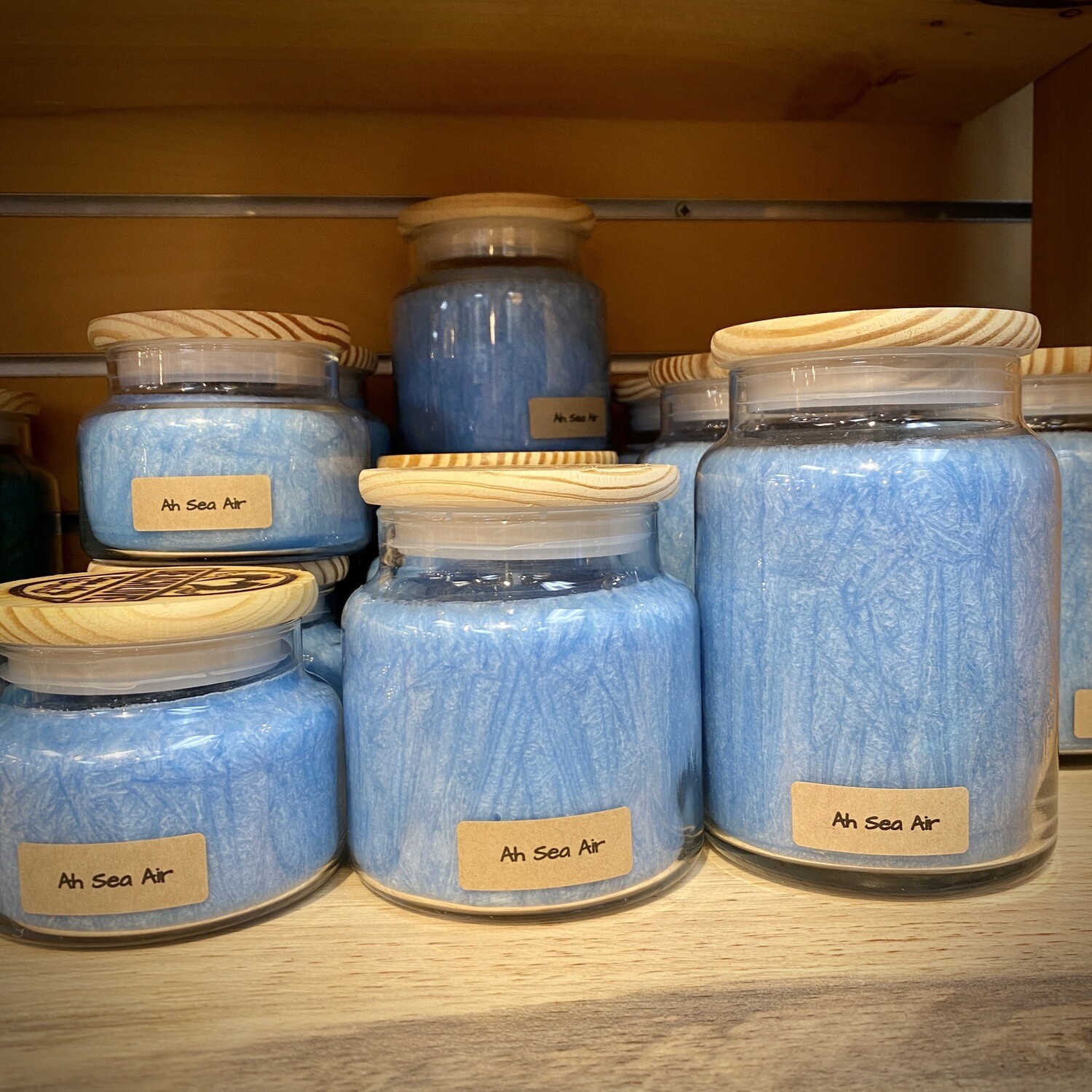 Village Candle Beachside Large Apothecary Jar Candle - 21.25 Oz, Light Blue, Sea Salt & Neroli Scent, 170 Hour Burn