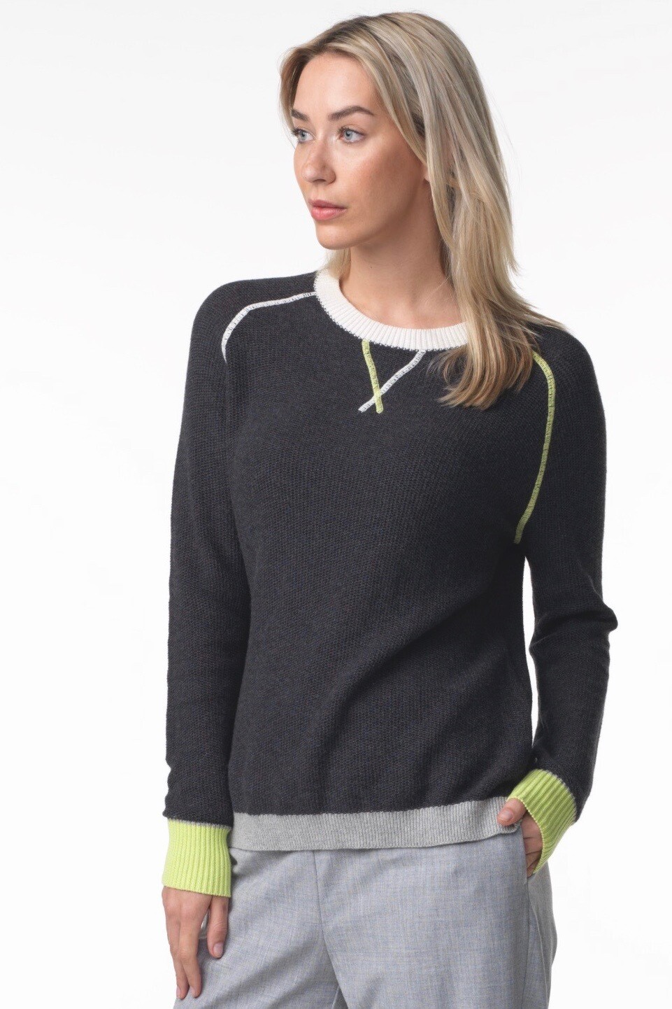Cotton & Cashmere Cover Stitch Sweater by Zaket & Plover