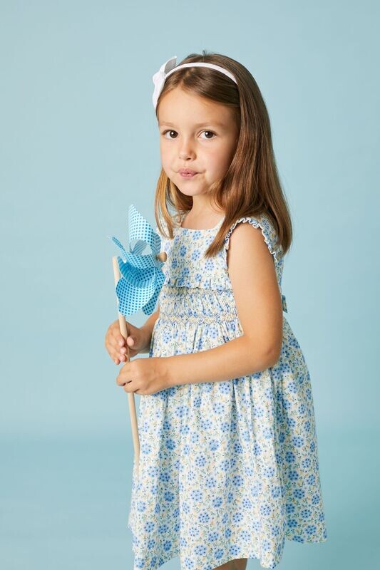 BLUE HORTENSIA HANDSMOCKED DRESS