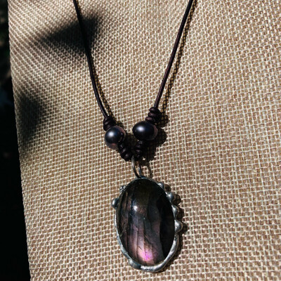 Purple Labradorite Necklace, Boho Inspired Pendant, Statement Piece 