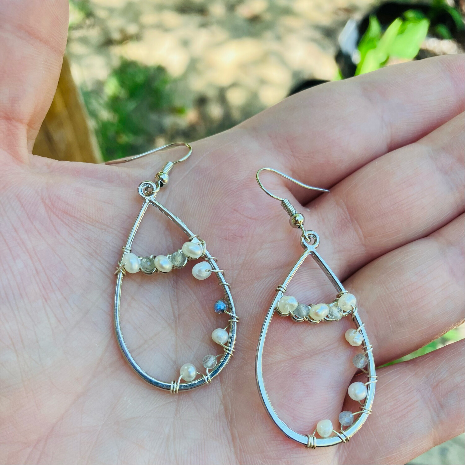 Fresh Water Pearl and Labradorite Earrings
