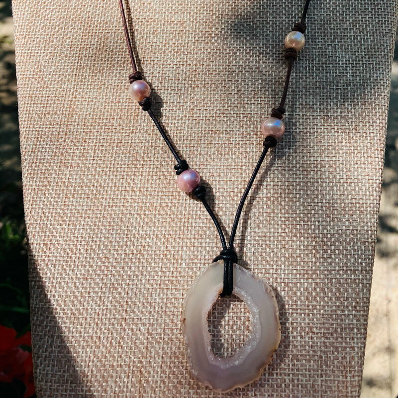 Agate And Druzy Quartz Necklace