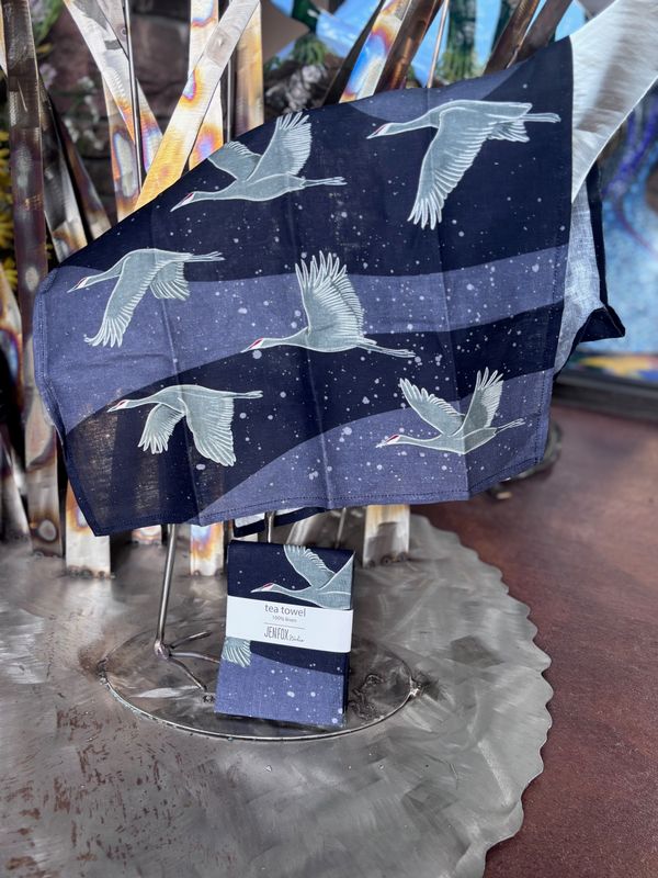 Sandhill Cranes at Dusk Tea Towel