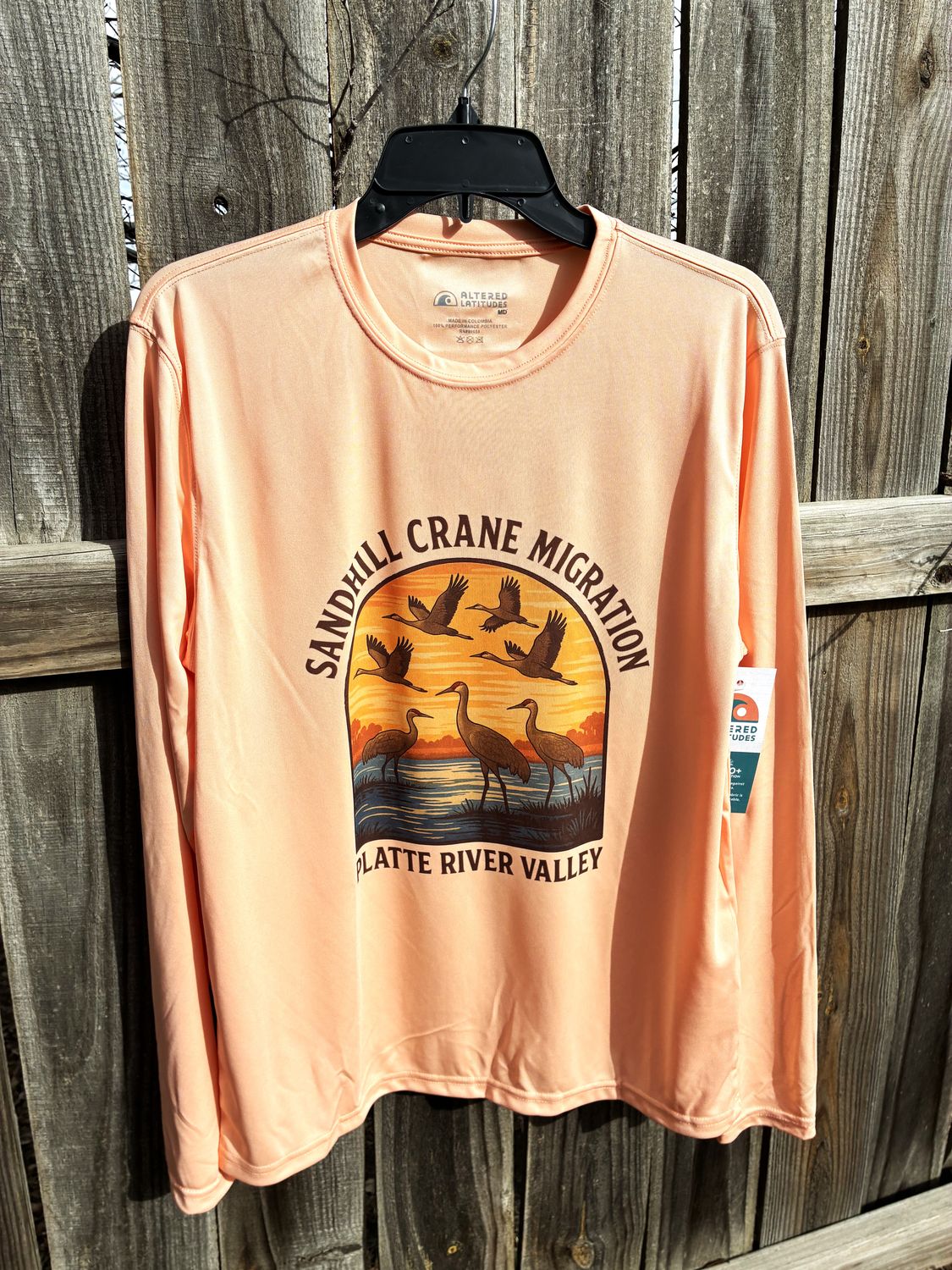 Peach Solar Sandhill Crane Migration Long Sleeve