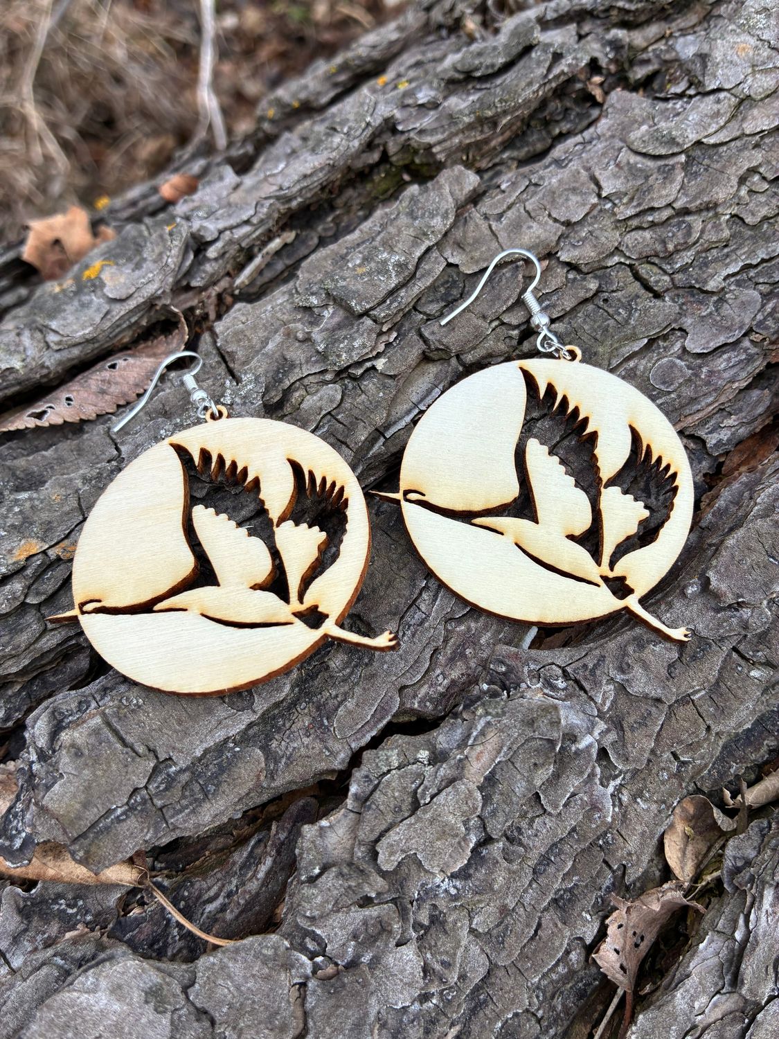 Laser Cut Sandhill Crane Earrings by Scott Rieker