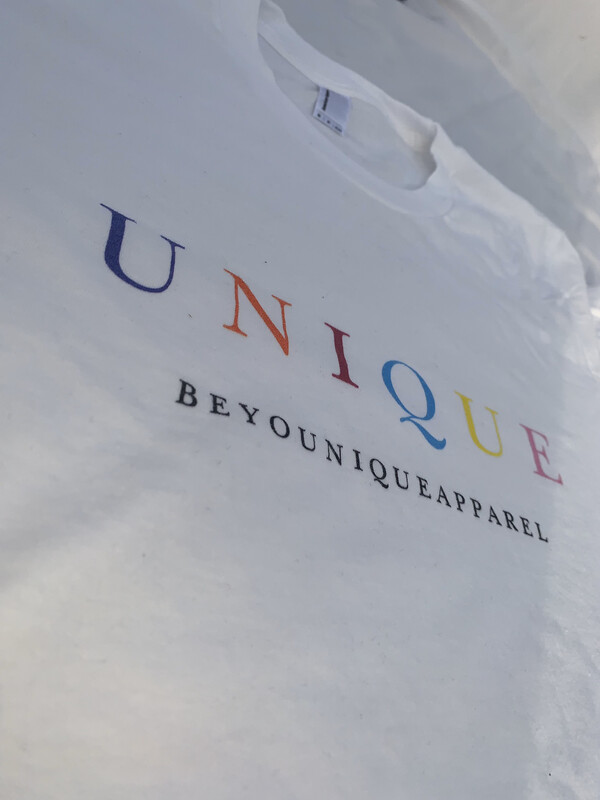 White Multi-colored “UNIQUE”  Logo Tee