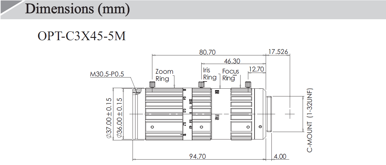 OPT-C3X45-5M, 3-fach Zoom