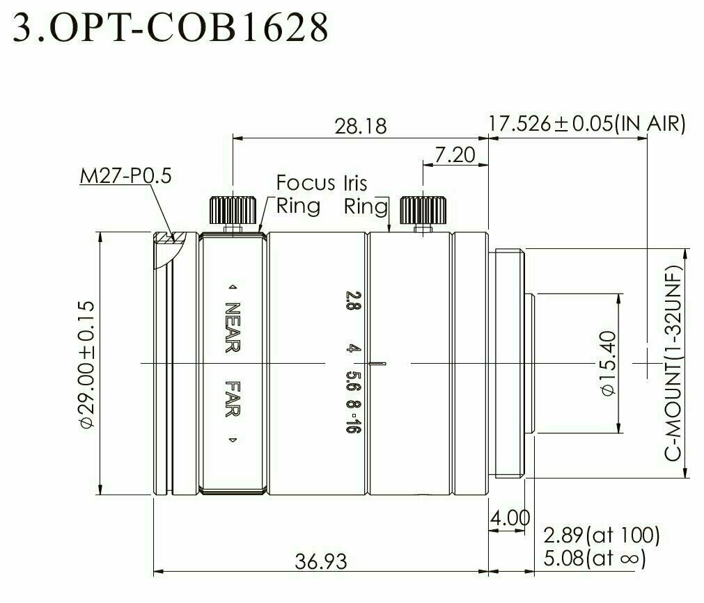 OPT-COB1628B, Brennweite f=16mm
