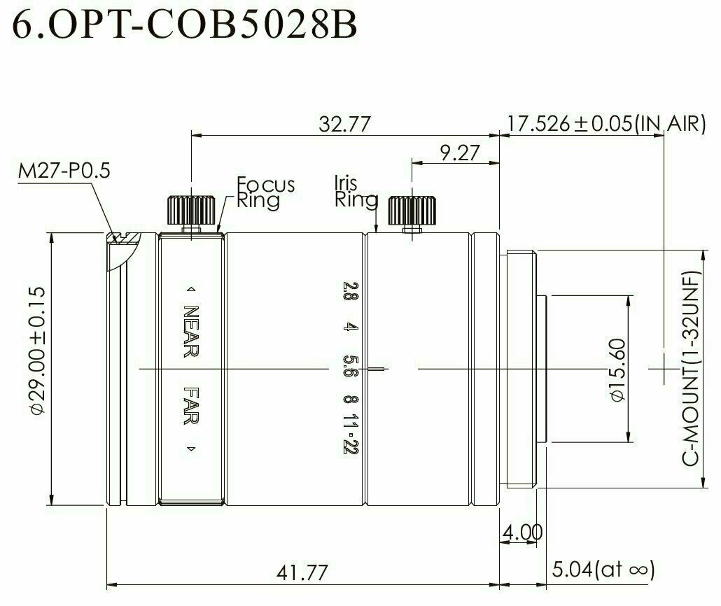 OPT-COB5028B, Brennweite f=50mm