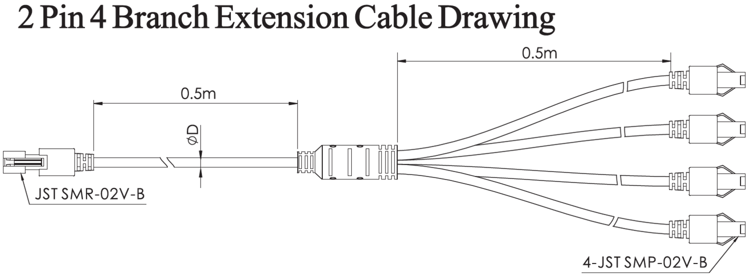 OPT-EX1M-2P-4B, 4-fach verzweigt, 2 Pins, 1m lang