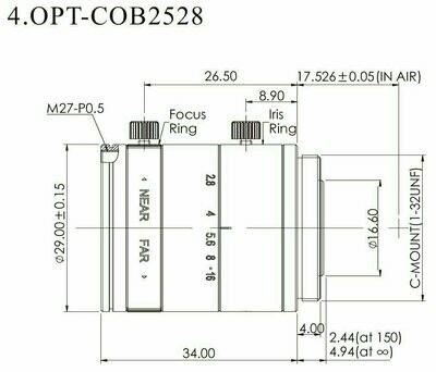 OPT-COB2528B, Brennweite f=25mm