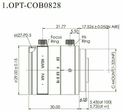 OPT-COB0828B, Brennweite f=8mm
