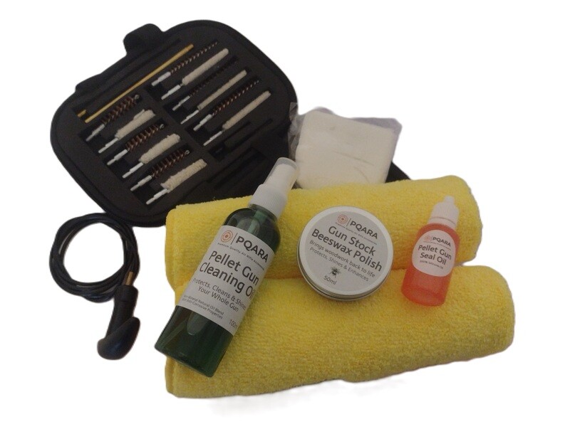 PQARA Complete Gun Cleaning Kit - Includes Bees  Wax Polish, Cleaning Oil Spray, Pellet Gun Seal Oil, Cloths, Pull Through &amp; Patches