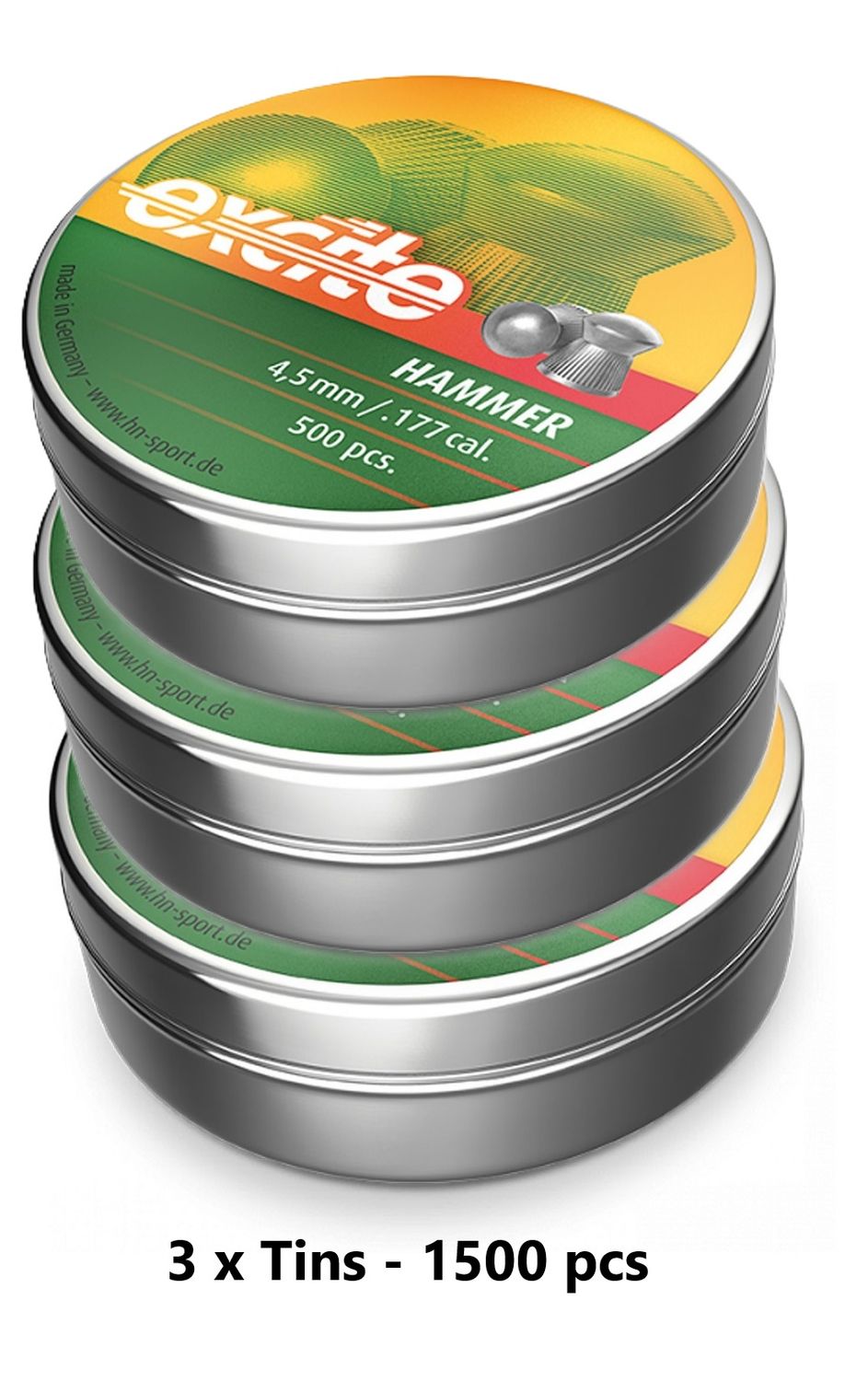 H&amp;N Excite Hammer Airgun Pellets .177 Pellets 3 x Tins - 1500 pcs